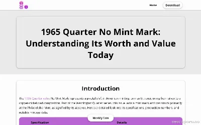 screenshot of 1965-quarter-no-mint-mark.com